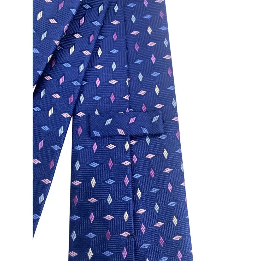 Turnbull & Asser 100% Silk Tie for Men Blue Purple White Diamonds 57.5”x3.5”